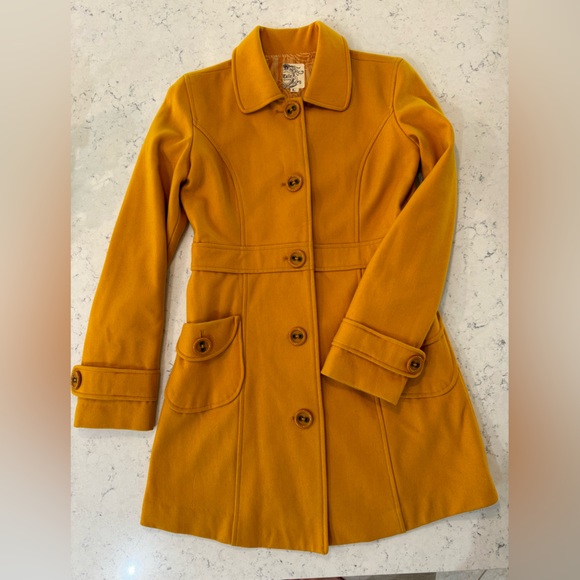 Tulle ANTHROPOLOGIE Women's Mustard Wool Blend Jacket Pea Coat Gold Large Fall - Picture 2 of 12
